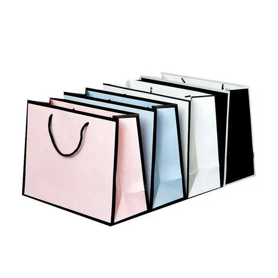 Fábrica de atacado de sacolas reutilizáveis, sacolas de papel para presente personalizadas, de luxo, com alça, embalagem para compras com seu próprio logotipo