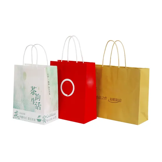 Bolsas de mão com alça personalizada, embalagem de presente kraft ecológica, sapatos, roupas, sacola de papel reutilizável para compras